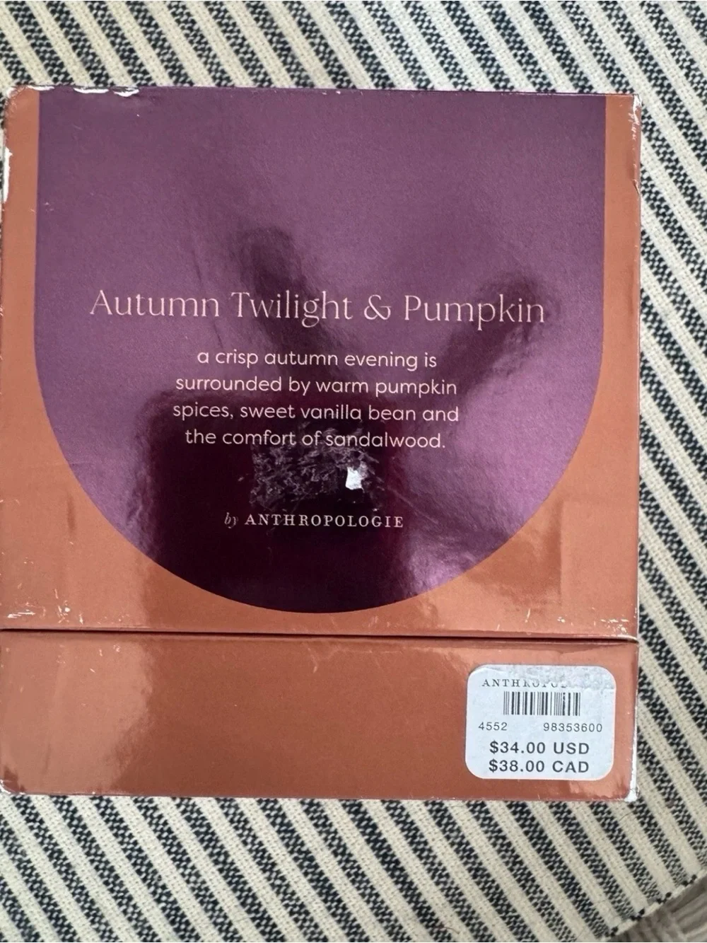 NEW Anthropologie Found Notes Autumn Twilight & Pumpkin Jar Candle 5.2oz